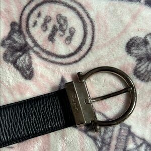 Salvatore Ferragamo Black Belt with Silver Round Buckle